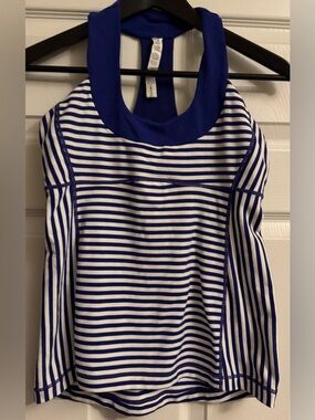 Lululemon Athletica  Blue and White Striped Racerback Tank